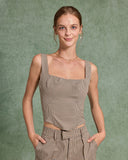 Sueña™ Kahverengi Kare Yaka Askılı Üst