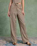 Sueña™ Kahverengi Kareli Düz Pantolon