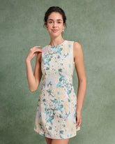 Sueña™ Yeşil Çiçekli Bitki Kolsuz Mini Elbise