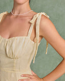 Sueña™ Sarı Jakarlı Bağcıklı Mini Elbise