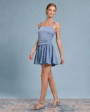 Sueña™ Mavi Dantelli Kravat Askılı Mini Elbise