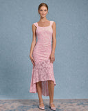 Sueña Pembe Jakarlı Vücuda Oturan Slip Uzun Elbise