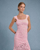 Sueña Pembe Jakarlı Vücuda Oturan Slip Uzun Elbise