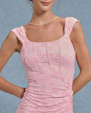 Sueña Pembe Jakarlı Vücuda Oturan Slip Uzun Elbise