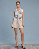 Sueña™ Beyaz Çizgili Tek Sıra Yelek