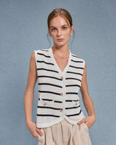 Sueña™ Beyaz Çizgili Tek Sıra Yelek