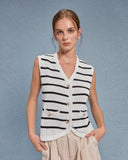 Sueña™ Beyaz Çizgili Tek Sıra Yelek