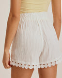 Sueña™ Beyaz Dokulu Bağcıklı Bel Şort