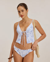 Sueña™ Mavi Çiçekli Önden Bağcıklı Tankini Takımı