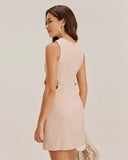 Sueña™ Pembe Tekne Yaka Kesik Kolsuz Mini Elbise