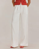 Sueña™ Beyaz Buruşuk Düz Pantolon