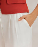 Sueña™ Beyaz Buruşuk Düz Pantolon