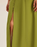 Sueña™ Yeşil Kare Yaka Düğmeli Kolsuz Midi Elbise