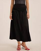 Sueña™ Siyah Lastikli Bel Pileli Midi Etek