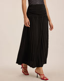Sueña™ Siyah Lastikli Bel Pileli Midi Etek