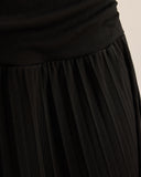 Siyah Elastik Bel Pileli Midi Etek