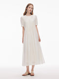 Tencel Karışımlı Pileli Kadın Bol A Kesim Uzun Elbise