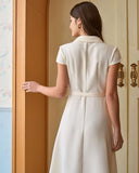 Sueña™ Bej Yaka Kap Kol Gömlek Midi Elbise