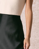 Sueña™ Siyah Düşük Bel Dantelli Saten Midi Etek