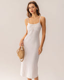 Sueña™ Beyaz Bodycon Yırtmaçlı Slip Midi Elbise
