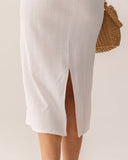 Sueña™ Beyaz Bodycon Yırtmaçlı Slip Midi Elbise