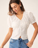 Sueña Beyaz Çiçekli Kabarık Kol Bluz