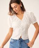 Sueña Beyaz Çiçekli Kabarık Kol Bluz