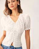 Sueña Beyaz Çiçekli Kabarık Kol Bluz