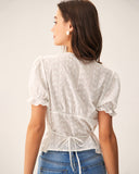 Sueña Beyaz Çiçekli Kabarık Kol Bluz