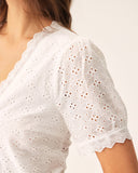 Sueña™ Beyaz Nakışlı Kolları Kabarık Bluz