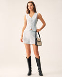 Sueña™ Gri Çizgili Tek Sıra Düğmeli Yelek