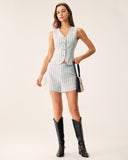 Sueña™ Gri Çizgili Fermuarlı Şort