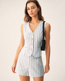 Sueña™ Gri Çizgili Tek Sıra Düğmeli Yelek