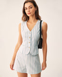 Sueña™ Gri Çizgili Fermuarlı Şort