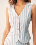 Sueña™ Gri Çizgili Tek Sıra Düğmeli Yelek