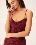 Sueña Kırmızı Çiçekli File Slip Mini Elbise