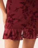 Sueña Kırmızı Çiçekli File Slip Mini Elbise