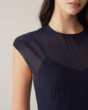 Sueña™ Lacivert Transparan Kap Kol Midi Elbise