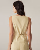 Sueña™ Sarı Kare Yaka Tek Sıra Düğmeli Yelek