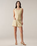 Sueña™ Sarı Kare Yaka Tek Sıra Düğmeli Yelek