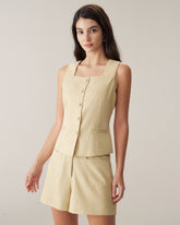 Sueña™ Sarı Kare Yaka Tek Sıra Düğmeli Yelek