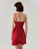 Sueña™ Kırmızı Kalp Desenli Straplez Mini Elbise