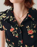 Sueña™ Siyah Çiçek Düğmeli A Kesim Midi Elbise