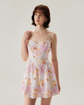 Sueña™ Pembe Çiçekli Straplez Mini Elbise