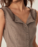 Sueña Kahverengi Ekose Tek Sıra Düğmeli Yelek