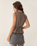 Sueña Kahverengi Ekose Tek Sıra Düğmeli Yelek