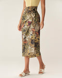 Sueña™ Haki Çiçekli Yüksek Bel Anvelop Midi Etek