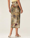 Sueña™ Haki Çiçekli Yüksek Bel Anvelop Midi Etek