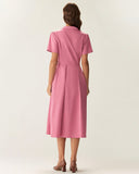 Sueña Gül Kırmızı V Yaka Düğmeli Midi Elbise