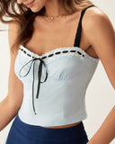 Sueña™ Mavi Kalp Yaka Crop Top